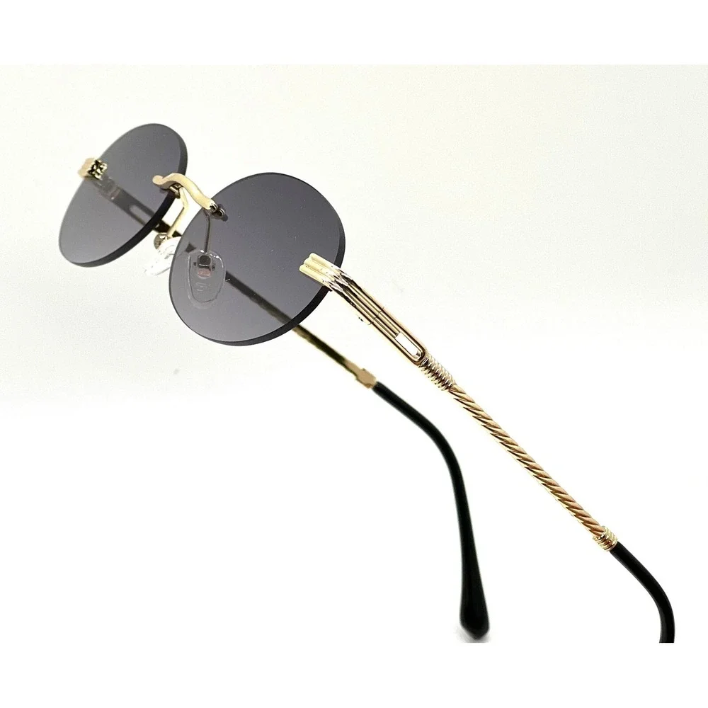 Rimless Sunglasses Oval Gray Black Lens Gold Frame Men's‎ Fashion Eyewear Lentes